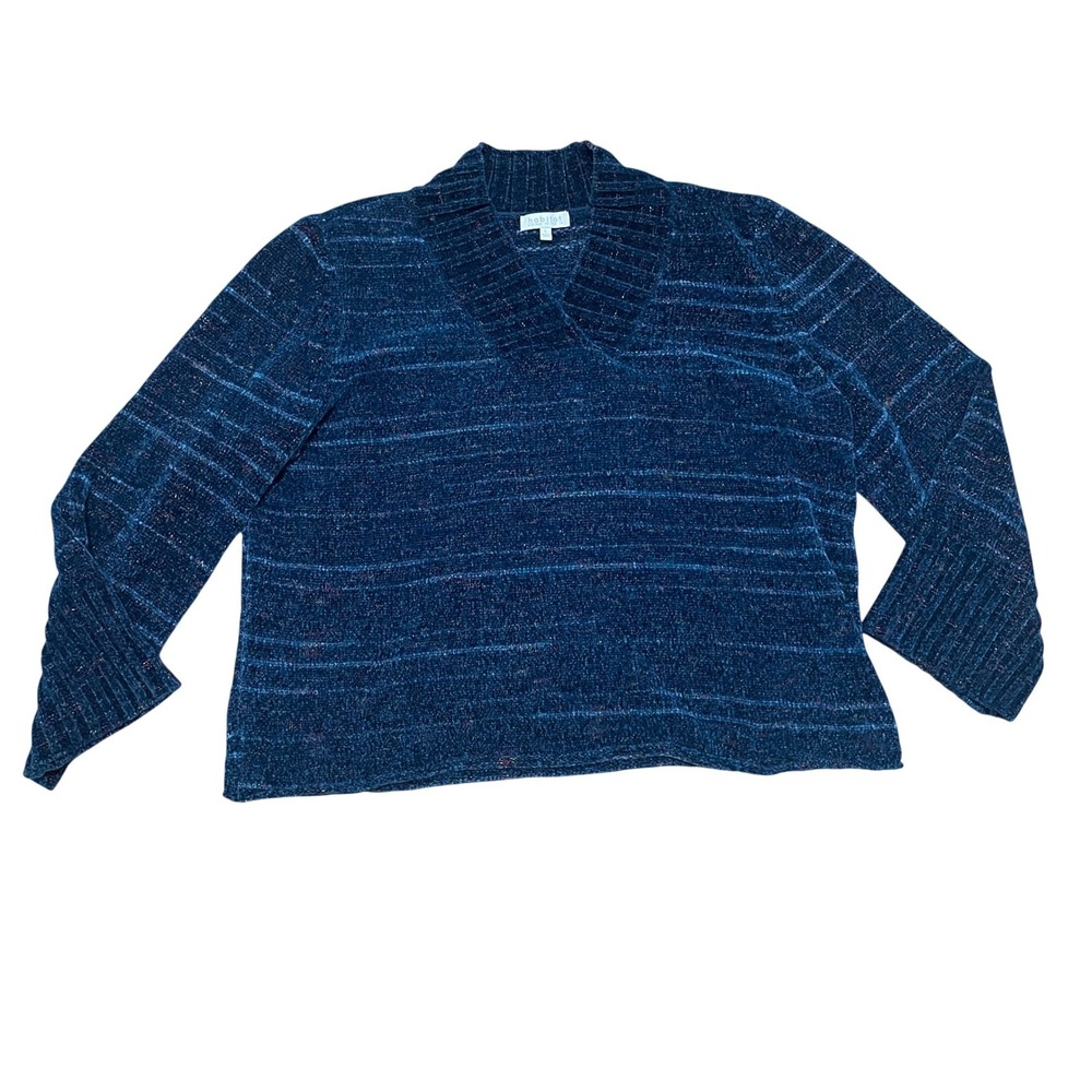 Habitat Clothes to Live In Teal Blue Chenille Shawl Neck Cropped Sweater Women L
